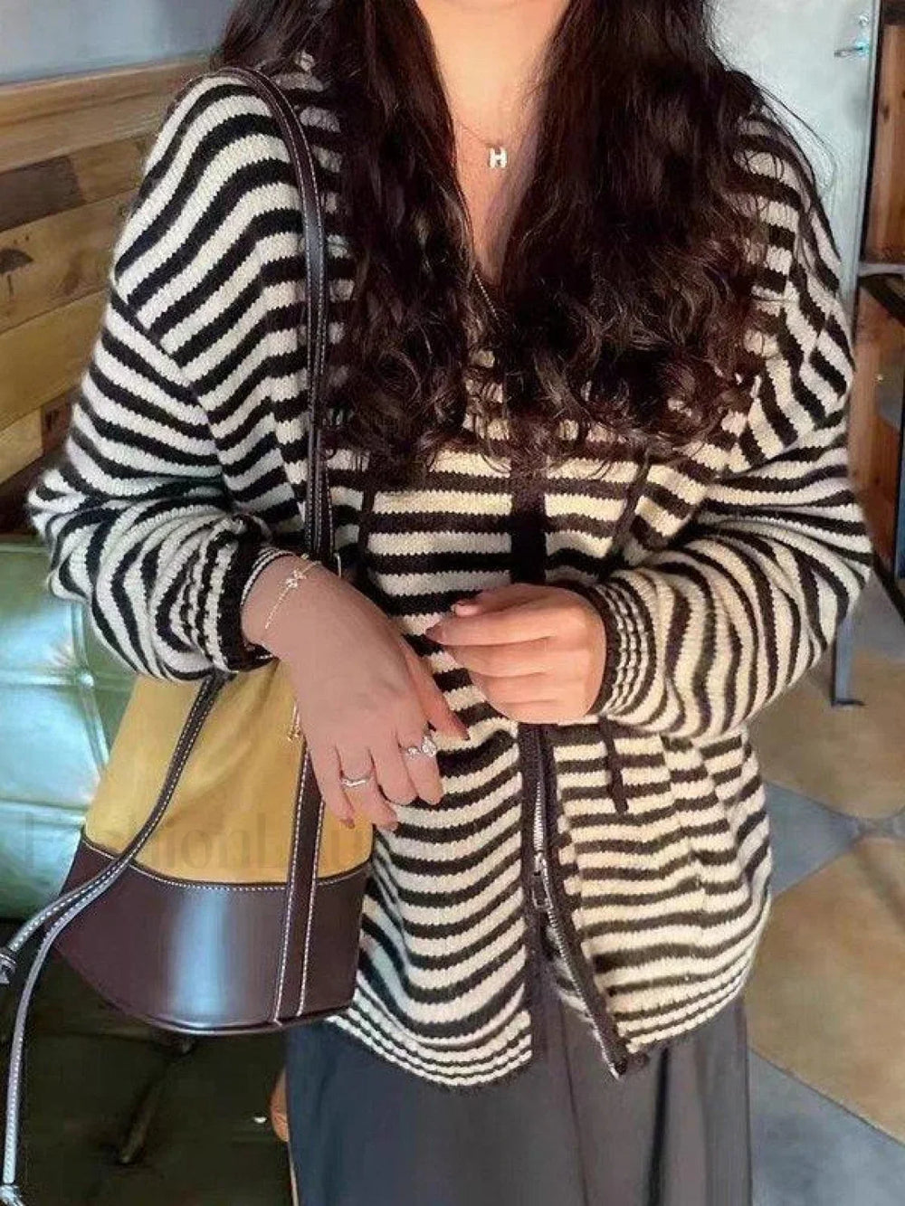 Hooded Striped Long Sleeve Knit Cardigan Sweaters