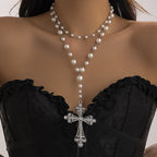 Imitation Pearl Gothic Pendant Cross Necklace