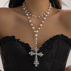Imitation Pearl Gothic Pendant Cross Necklace