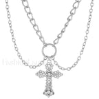 INS Vintage Diamond Alloy Pendant Cross Necklace SILVER