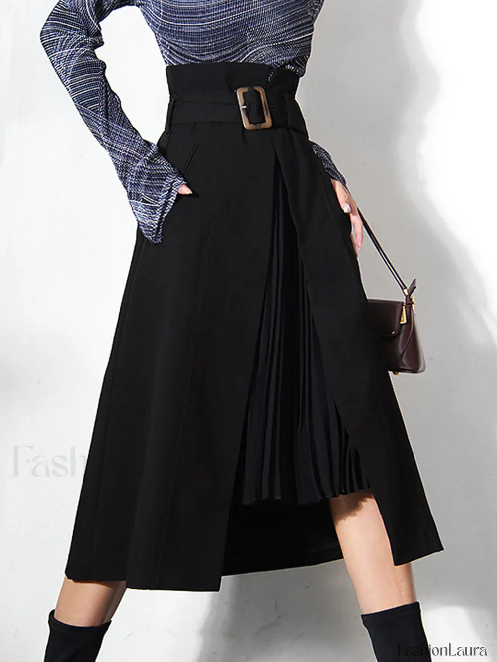 Irregular Package Graceful Belted Midi Skirt Skirts