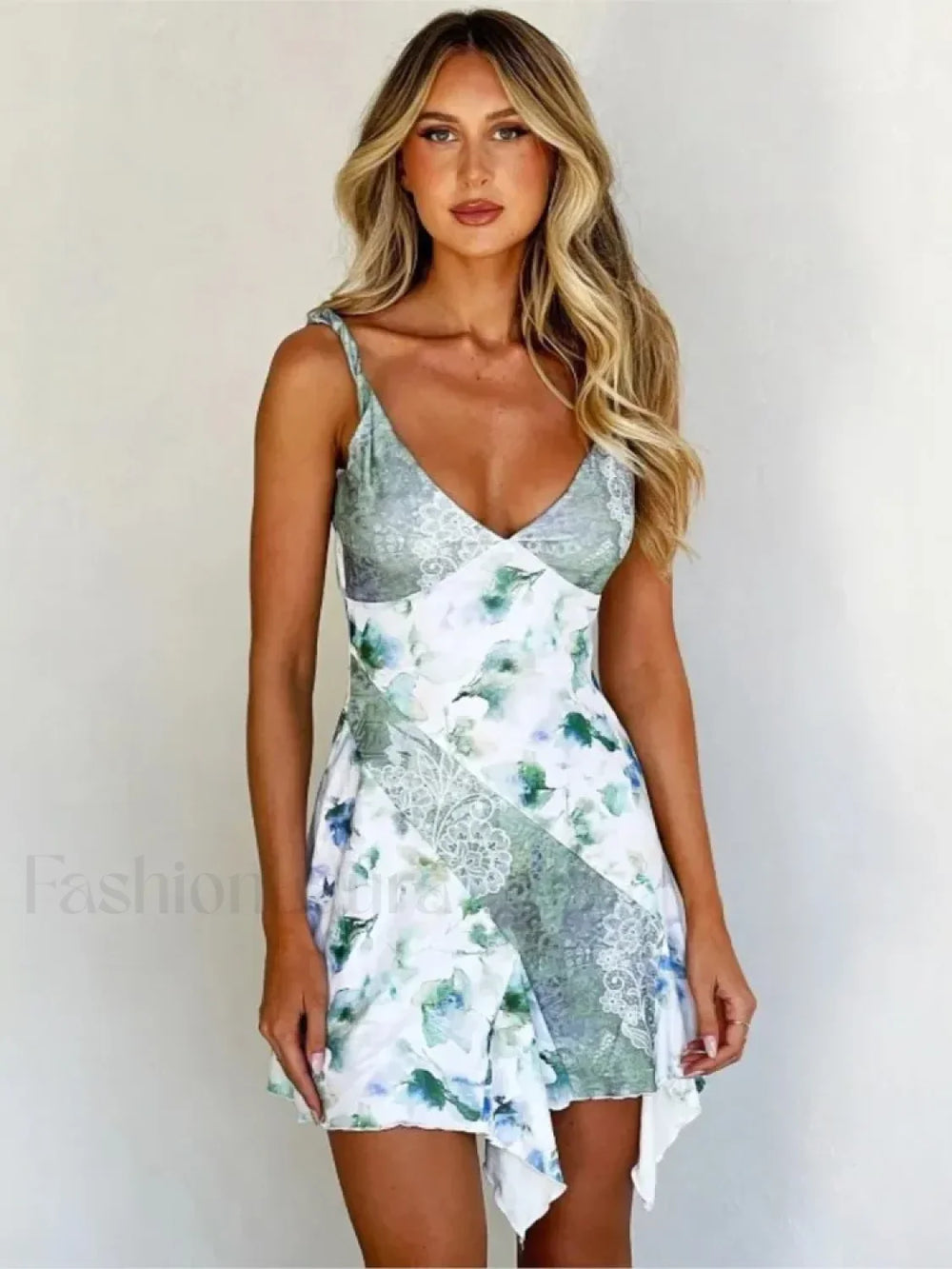 Irregular Ruffle Strap Floral Dress