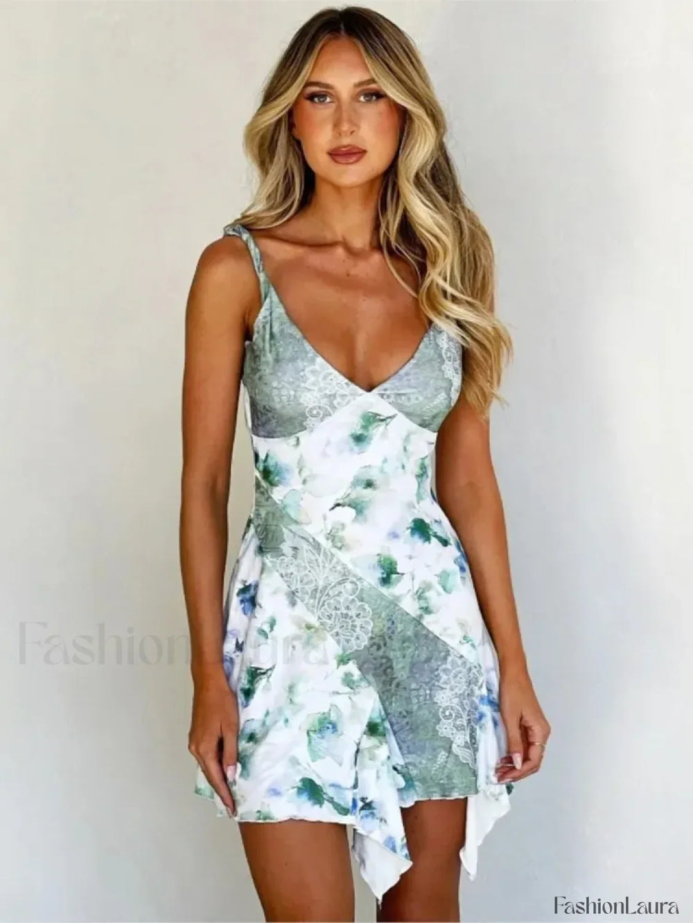 Irregular Ruffle Strap Floral Dress