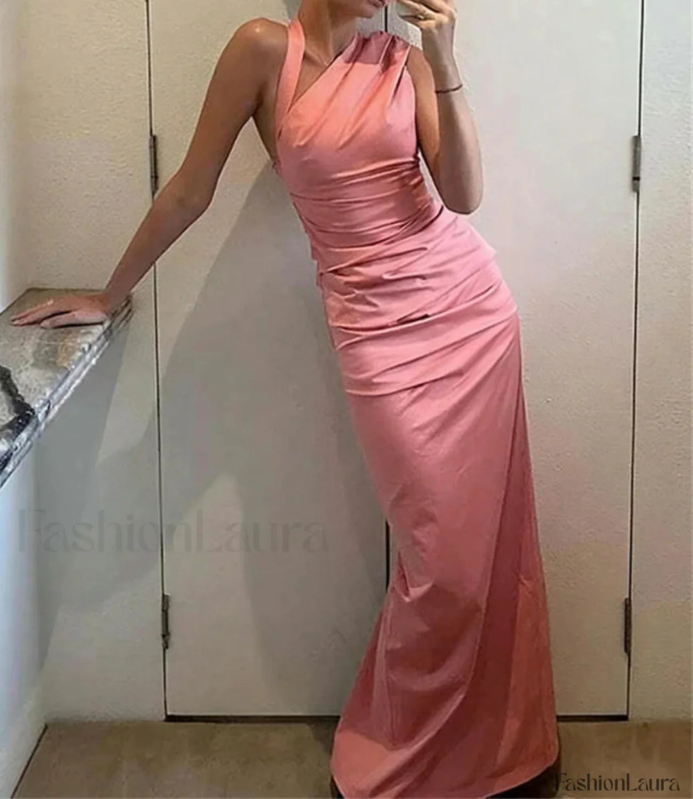 Irregular Yellow Club Maxi Dress Pink / S