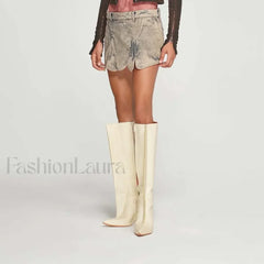 Irregular Zipper Washed Denim Skirt