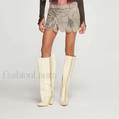 Irregular Zipper Washed Denim Skirt BLUE / M