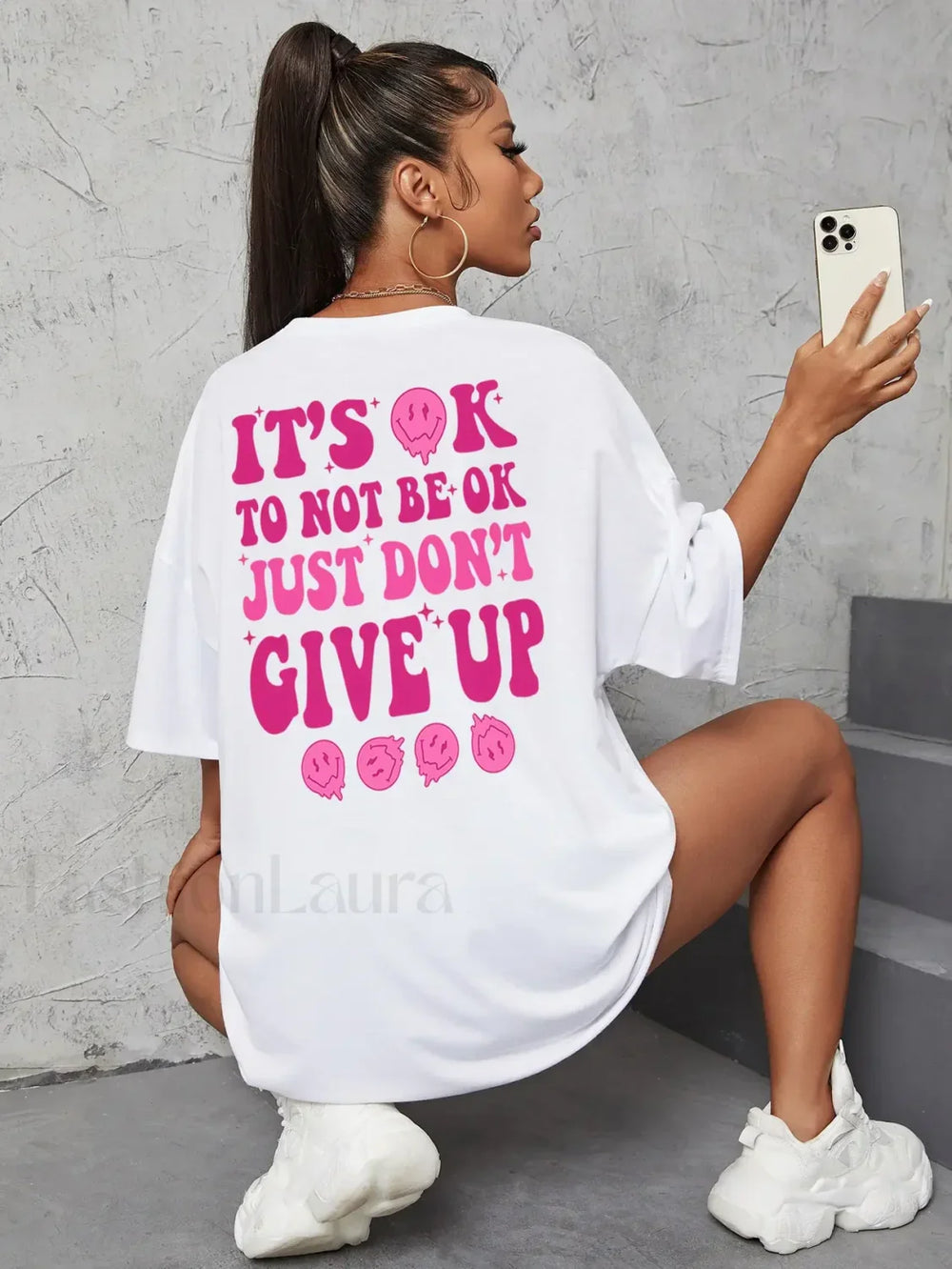 It’s Ok To Not Be Ok Letter Print Oversized T Shirt White / S