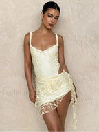 Jacquard Low Cut Mini Dress Khaki / S