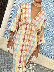 Jacquard Print V Neck Dress Dresses