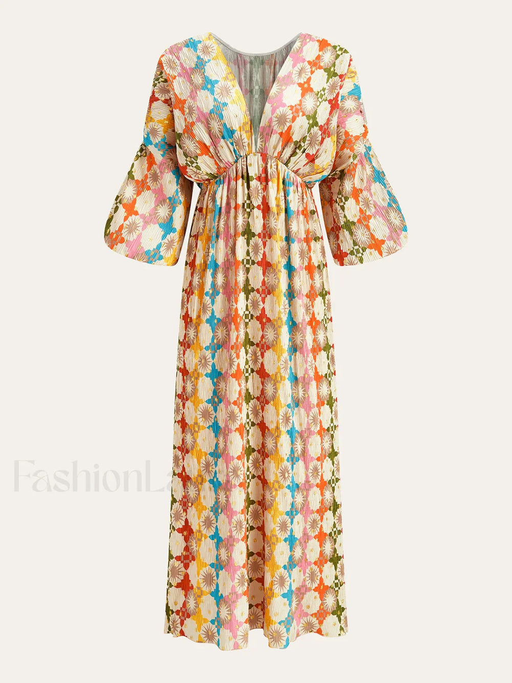 Jacquard Print V Neck Dress Dresses