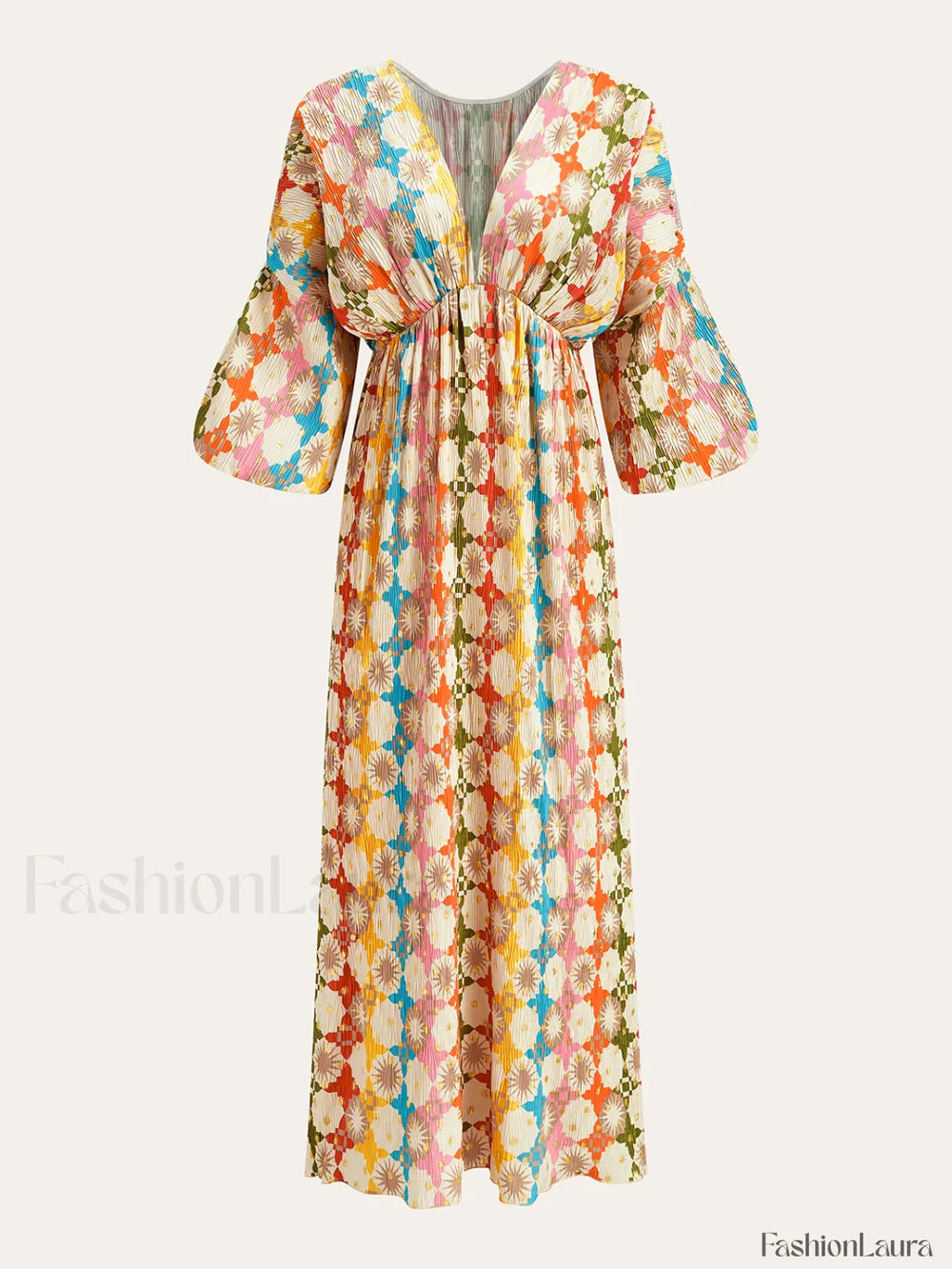 Jacquard Print V Neck Dress Dresses