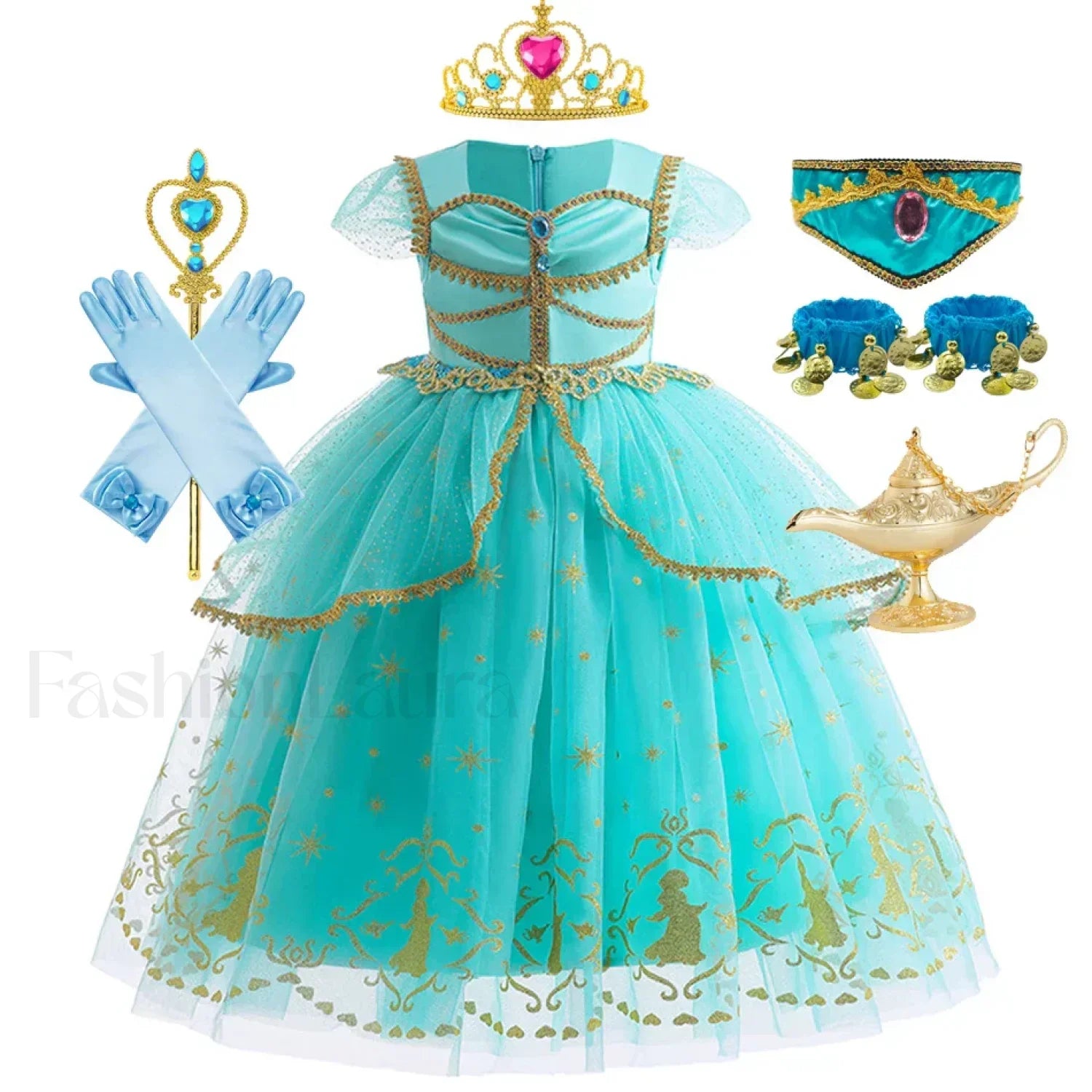 Jasmine Kid Magic Lamp Baby Girl Princess Aladdin Gown Prom Birthday Carnival Costume 2T (Tag 100) / Jasmine Dress B