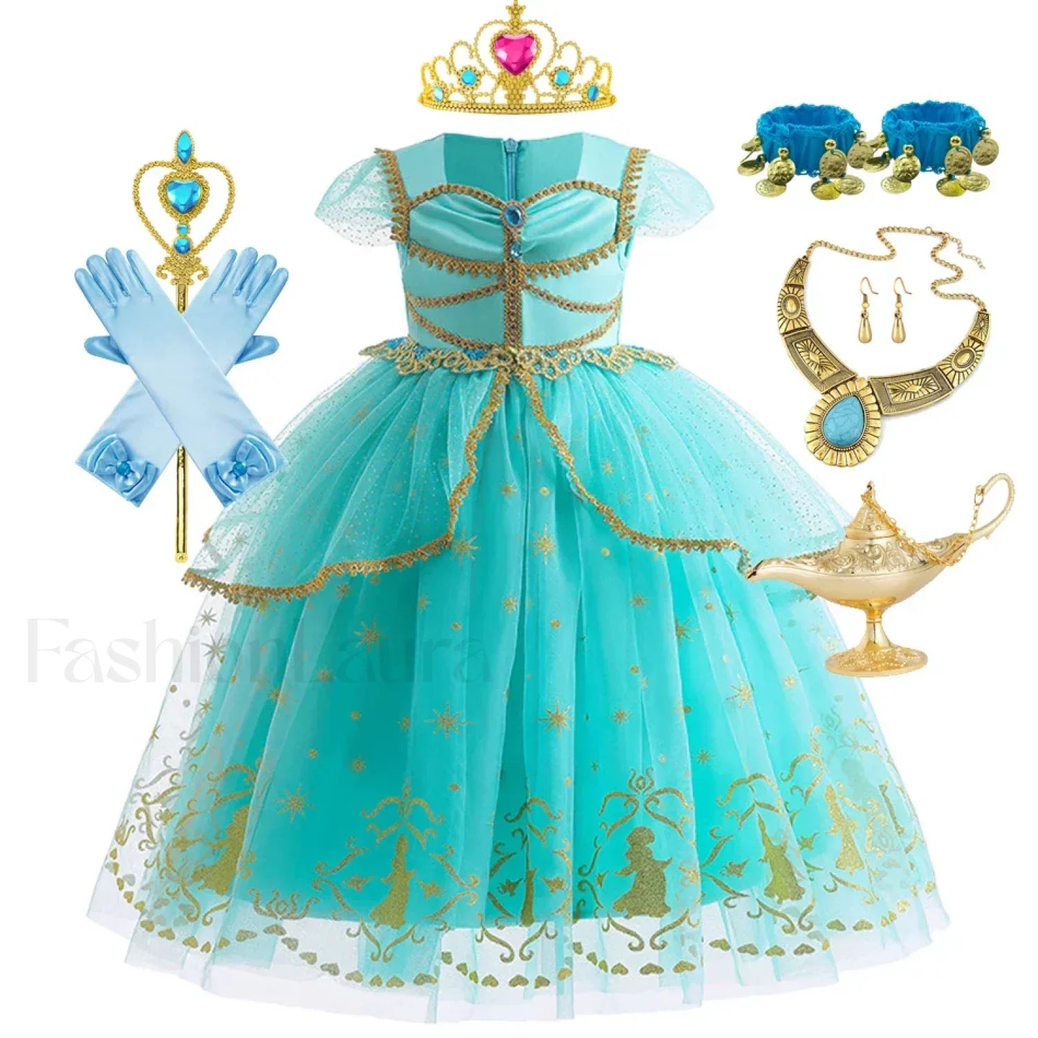 Jasmine Kid Magic Lamp Baby Girl Princess Aladdin Gown Prom Birthday Carnival Costume 2T (Tag 100) / Jasmine Dress C