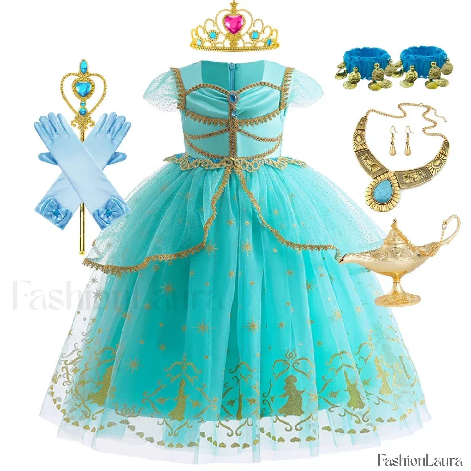 Jasmine Kid Magic Lamp Baby Girl Princess Aladdin Gown Prom Birthday Carnival Costume 2T (Tag 100) / Jasmine Dress C