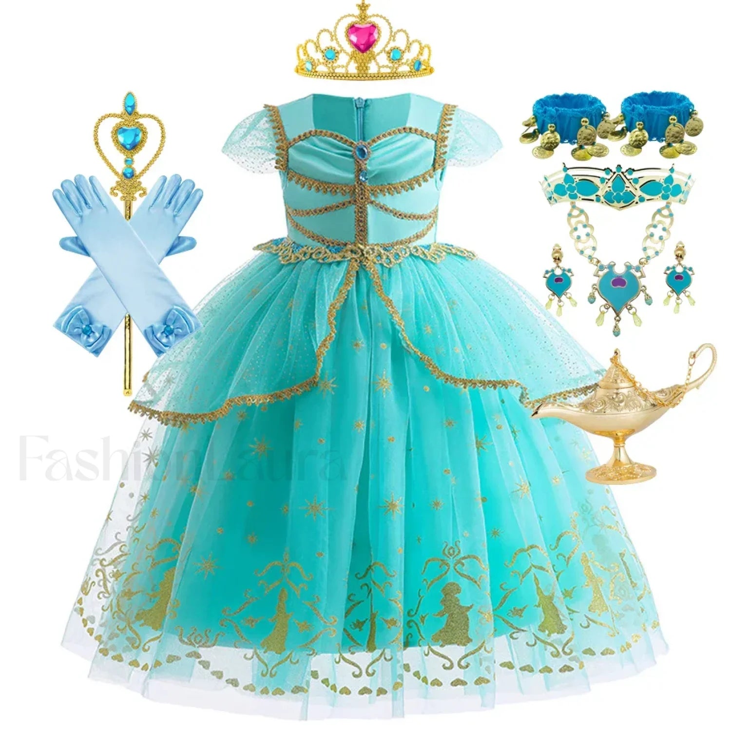 Jasmine Kid Magic Lamp Baby Girl Princess Aladdin Gown Prom Birthday Carnival Costume 2T (Tag 100) / Jasmine Dress E