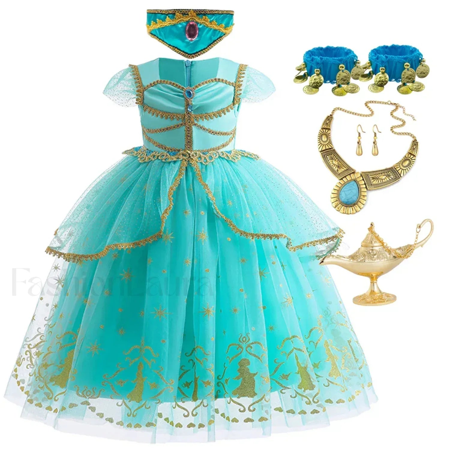 Jasmine Kid Magic Lamp Baby Girl Princess Aladdin Gown Prom Birthday Carnival Costume 2T (Tag 100) / Jasmine Dress F