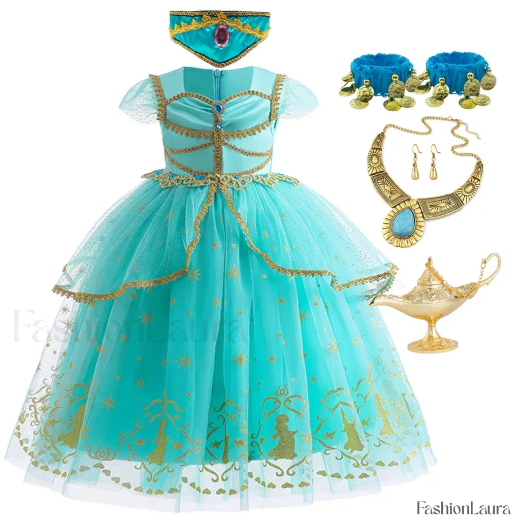 Jasmine Kid Magic Lamp Baby Girl Princess Aladdin Gown Prom Birthday Carnival Costume 2T (Tag 100) / Jasmine Dress F