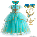 Jasmine Kid Magic Lamp Baby Girl Princess Aladdin Gown Prom Birthday Carnival Costume 2T (Tag 100) / Jasmine Dress F