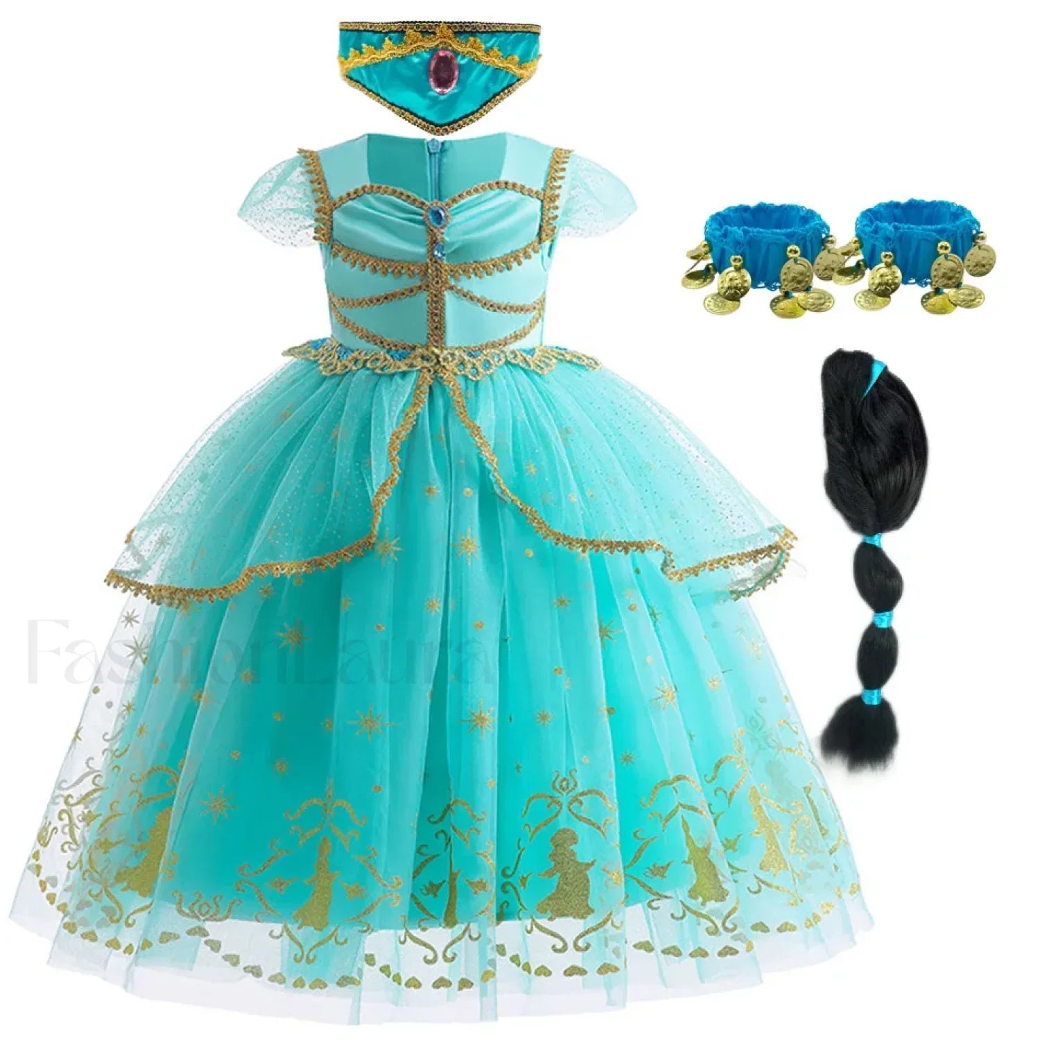 Jasmine Kid Magic Lamp Baby Girl Princess Aladdin Gown Prom Birthday Carnival Costume 2T (Tag 100) / Jasmine Dress H