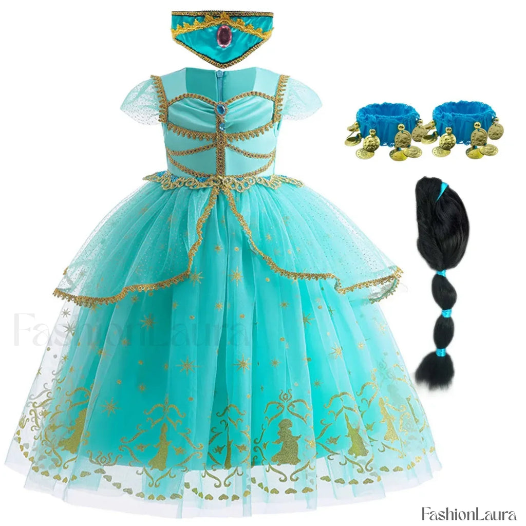 Jasmine Kid Magic Lamp Baby Girl Princess Aladdin Gown Prom Birthday Carnival Costume 2T (Tag 100) / Jasmine Dress H