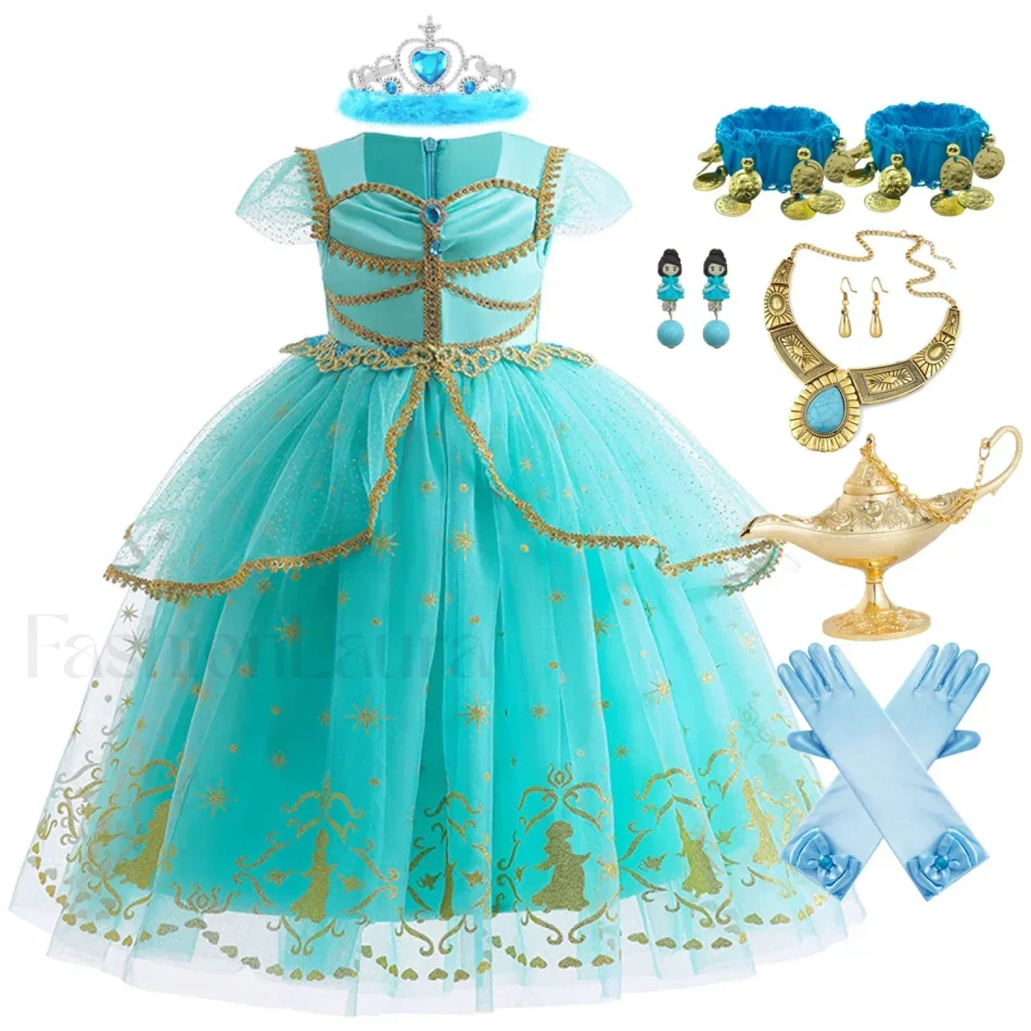 Jasmine Kid Magic Lamp Baby Girl Princess Aladdin Gown Prom Birthday Carnival Costume 2T (Tag 100) / Jasmine Dress J