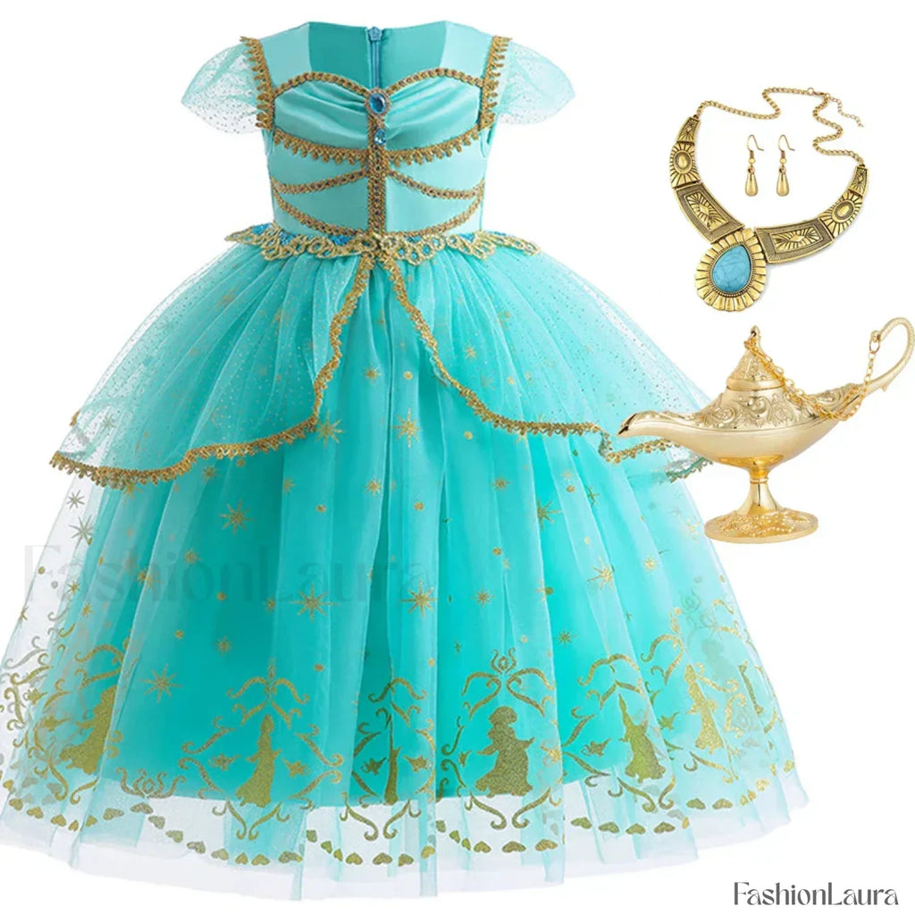 Jasmine Kid Magic Lamp Baby Girl Princess Aladdin Gown Prom Birthday Carnival Costume 2T (Tag 100) / Jasmine Dress K