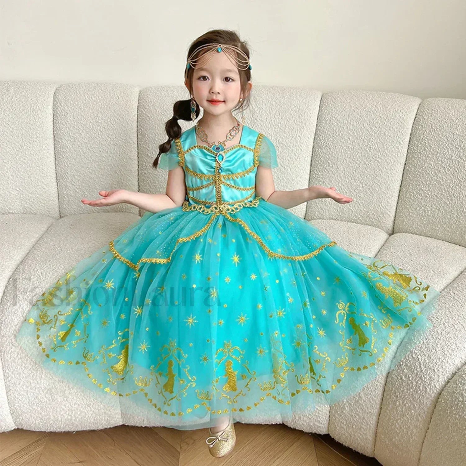 Jasmine Kid Magic Lamp Baby Girl Princess Aladdin Gown Prom Birthday Carnival Costume