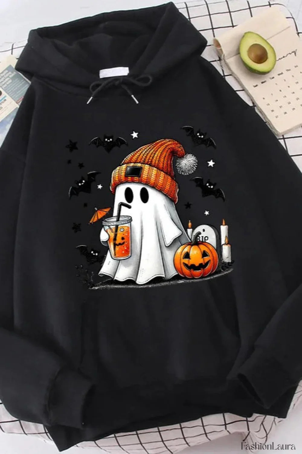 K Fashion Cartoon Doodle Hooded Hoodie Black / S