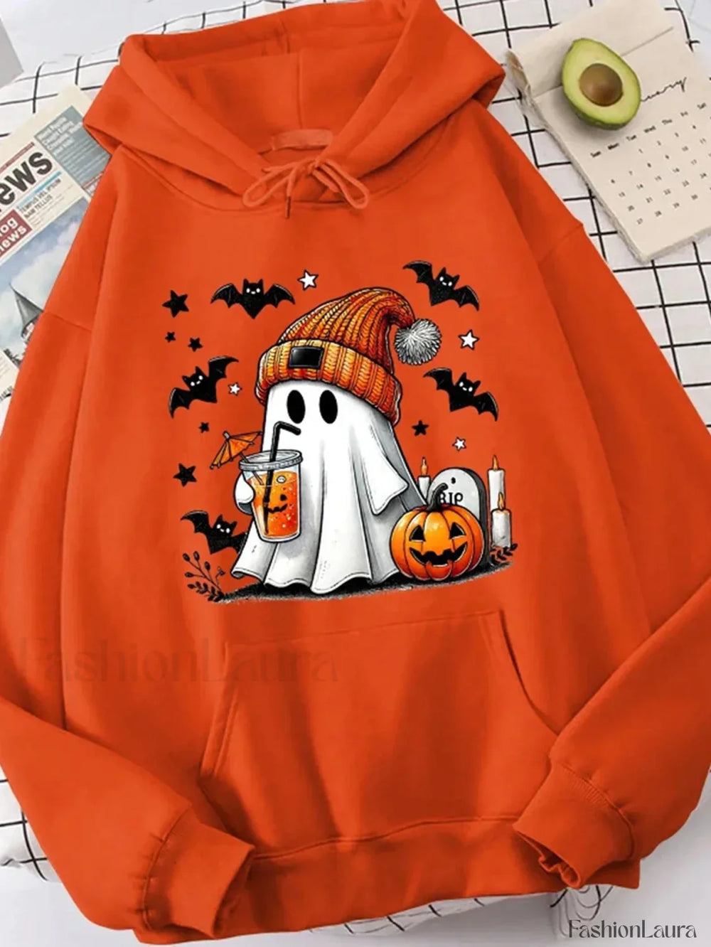 K Fashion Cartoon Doodle Hooded Hoodie Orange / S