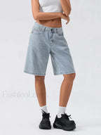 Knee Length Denim Low Rise Wide Leg Casual Streetwear Short