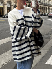 Knit Oversized Stripe Pocket Cardigan Cardigans