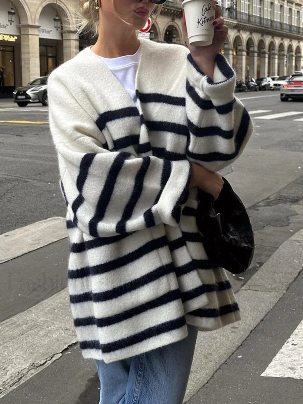 Knit Oversized Stripe Pocket Cardigan Cardigans