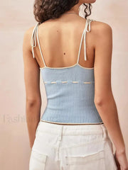 Knitted Contrast Tie Up Crop Top