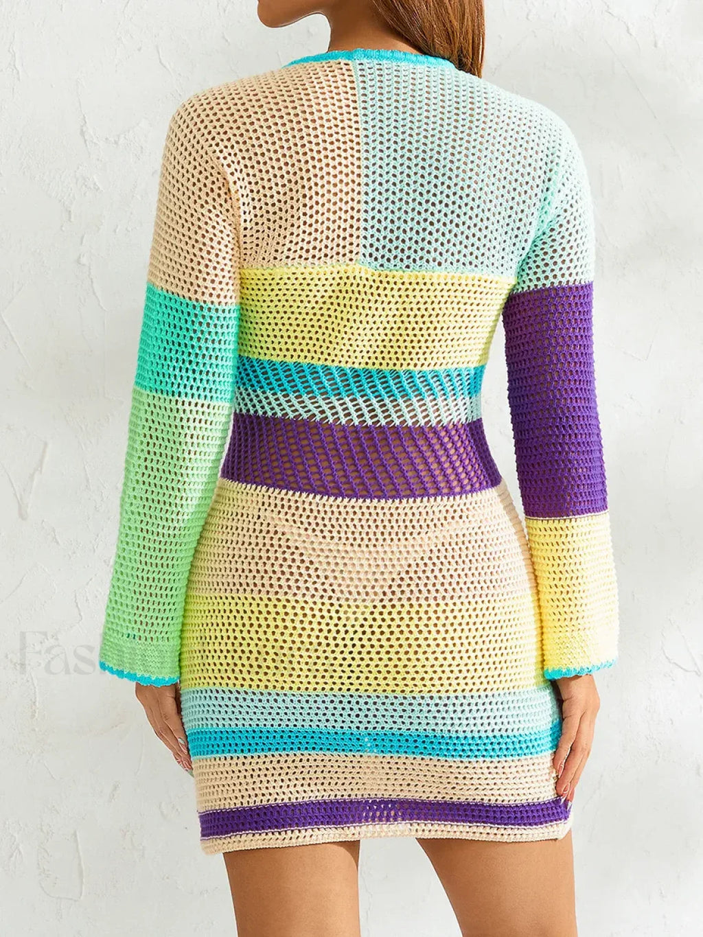 Knitted Cutout Stripe Mini Dress