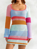 Knitted Cutout Stripe Mini Dress blue / S