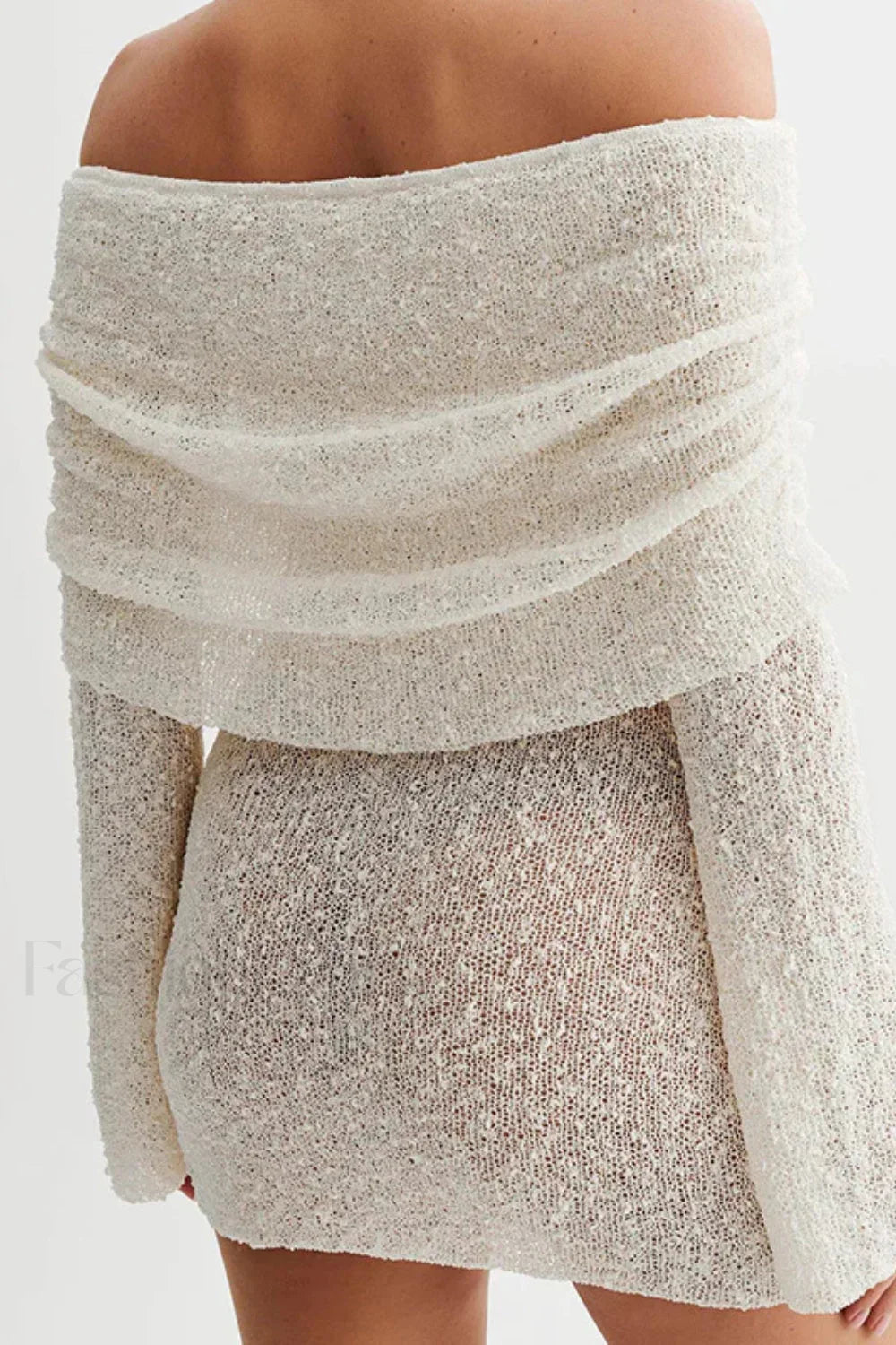 Knitted Hollow Off Shoulder Long Sleeve Mini Dress