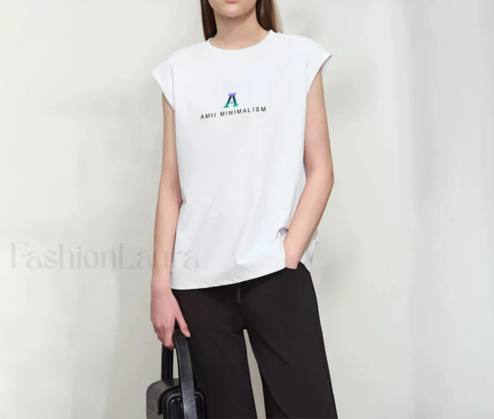 Knitted Letter Embroidered Loose T Shirt Beige / S