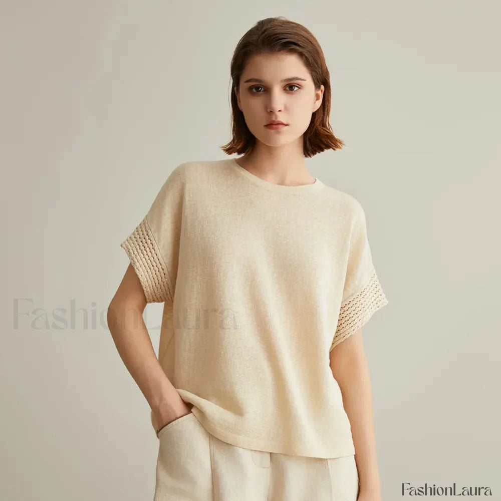 Knitted Pullover Linen Sweater T Shirt Apricot / S