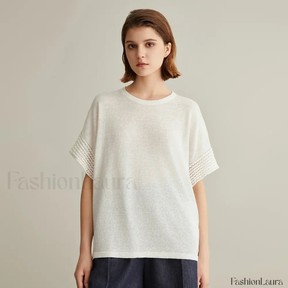 Knitted Pullover Linen Sweater T Shirt White / S