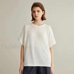 Knitted Pullover Linen Sweater T Shirt White / S