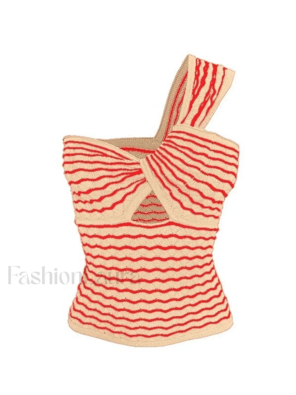 Knitted Stripe One Shoulder Tank Top Tops&Tees