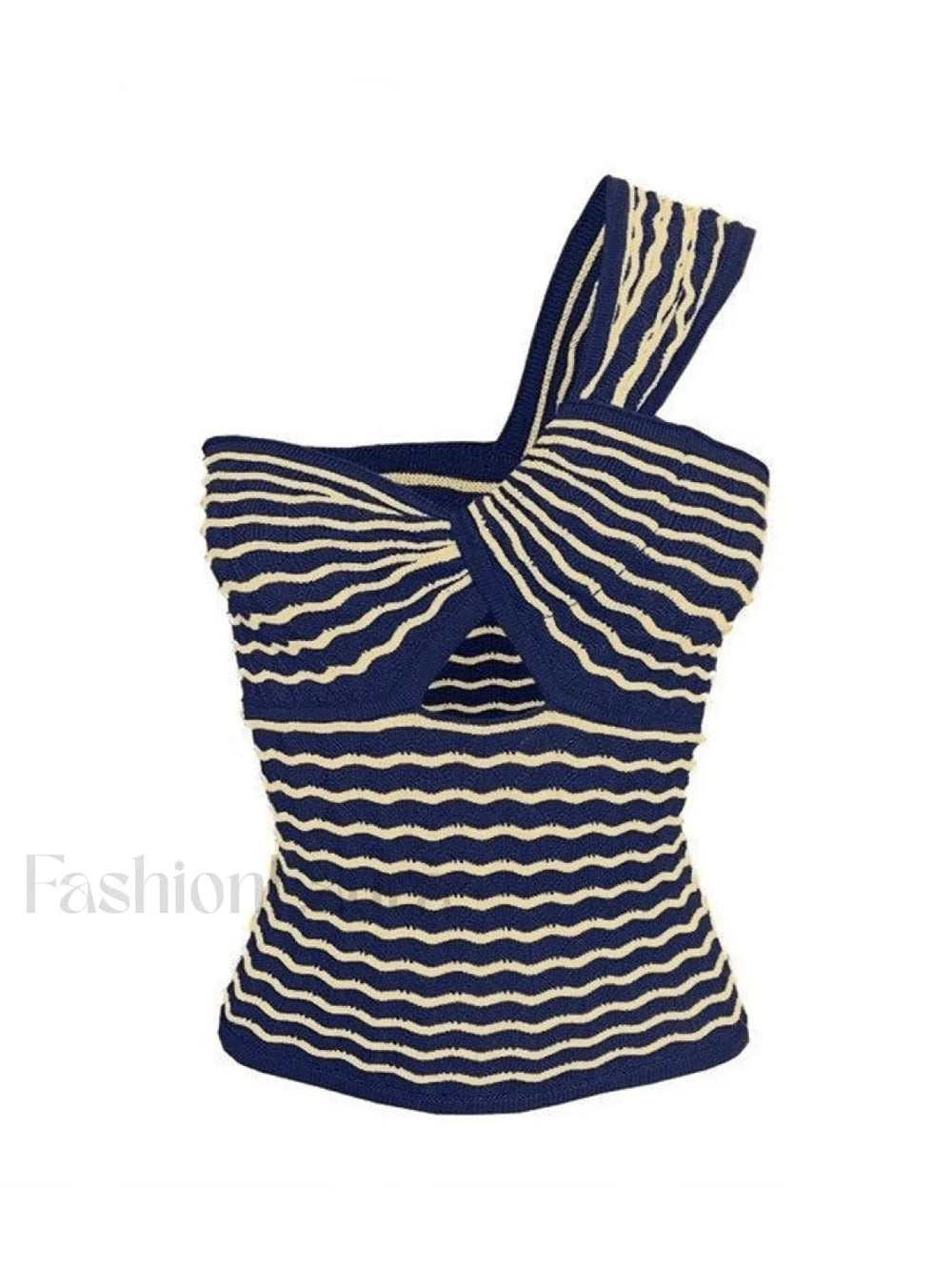 Knitted Stripe One Shoulder Tank Top Tops&Tees