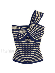 Knitted Stripe One Shoulder Tank Top Tops&Tees