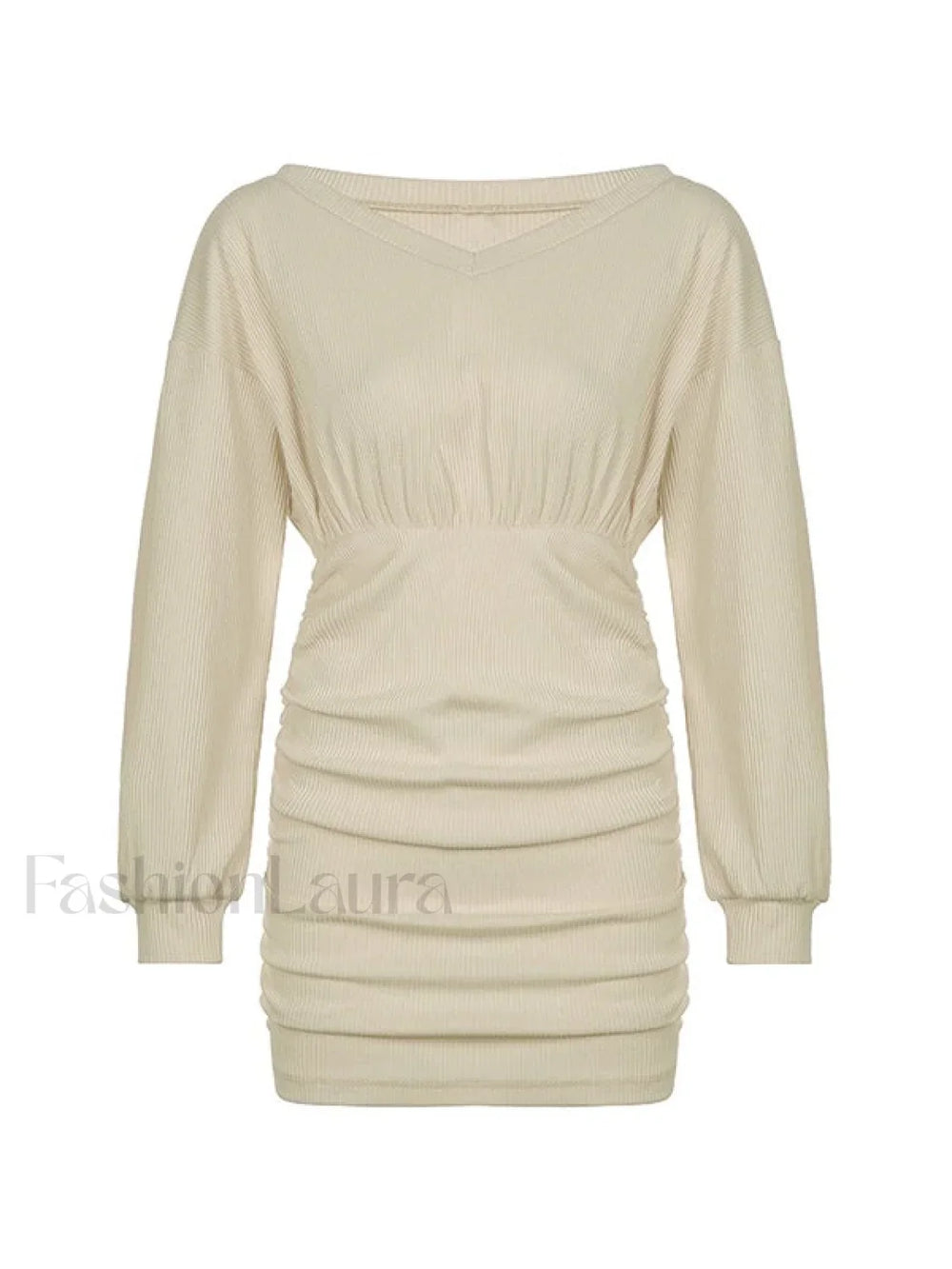 Knitted V Neck Long Sleeve Mini Dress Mini Dresses