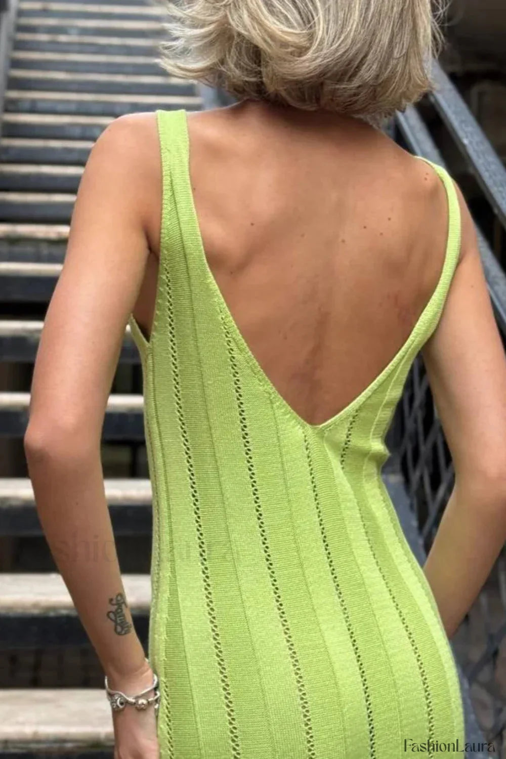 Knitted V Neck Sleeveless Halter Maxi Dress