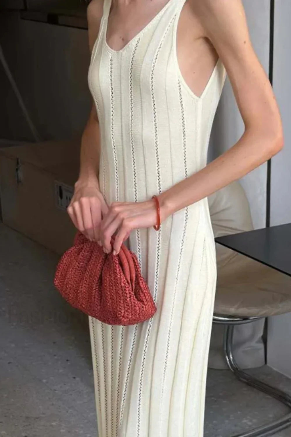 Knitted V Neck Sleeveless Halter Maxi Dress