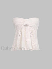 Knot Front Knit Embroidered Tube Top White / S Tops&Tees