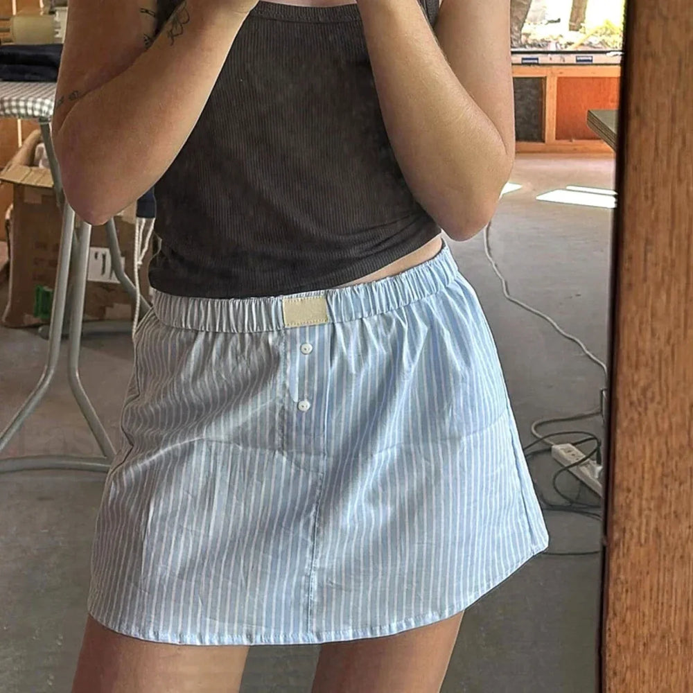 Korean Plaid Boxer Mini Skirt Blue / S