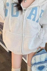 Korean Style Letter Print Drawstring Hoodie