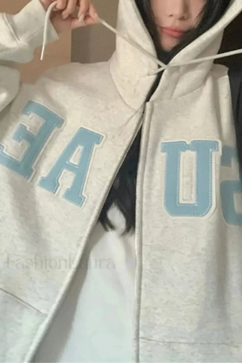 Korean Style Letter Print Drawstring Hoodie